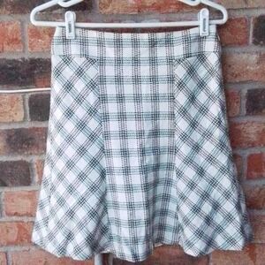 Loft Cotton Blend Fit and Flare Skirt Size 0 in Cream‎ w/ Green Brown Plaid